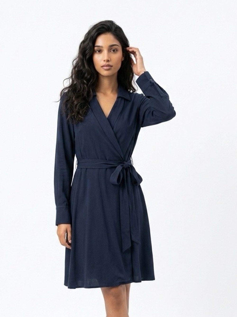 Express Navy Wrap Robe with Self-Tie Belt